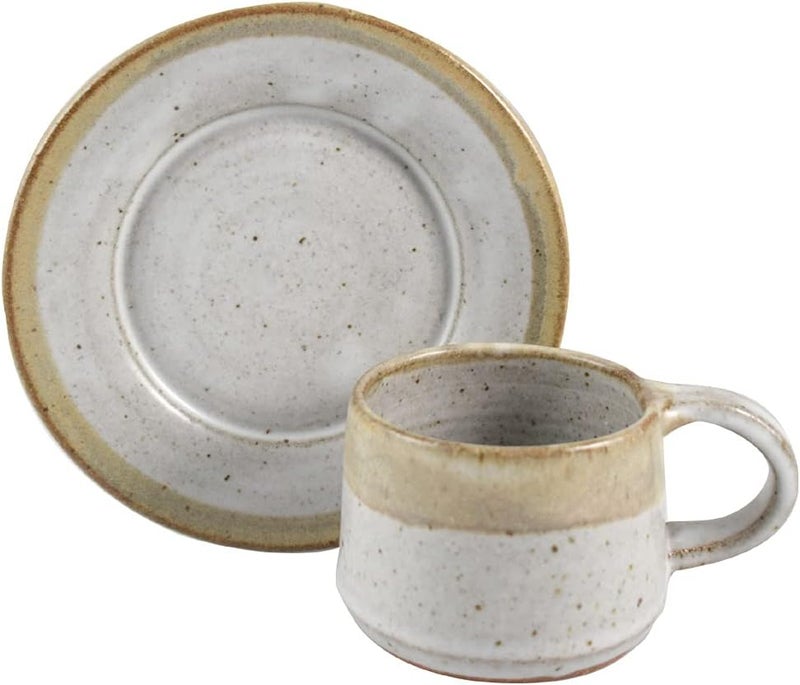 Modern Artisans Simply Modern Handmade Pottery Collection 8oz Stoneware Cup and Saucer Set of 2 in Vanilla Wisp - Image 3