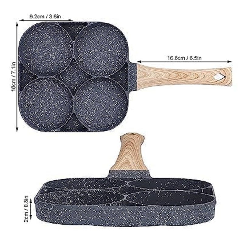 COFIEX 4-Cavity Non-Stick Grill Pan & Egg Frying Pan Combo with Detachable Wooden Handle - Perfect for Breakfast, Omelets, Uttapam, and More! Multi-Snack Maker (1 pc, Multicolor) - Image 3