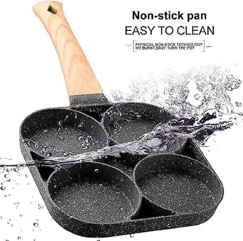 COFIEX 4-Cavity Non-Stick Grill Pan & Egg Frying Pan Combo with Detachable Wooden Handle - Perfect for Breakfast, Omelets, Uttapam, and More! Multi-Snack Maker (1 pc, Multicolor) - Image 5