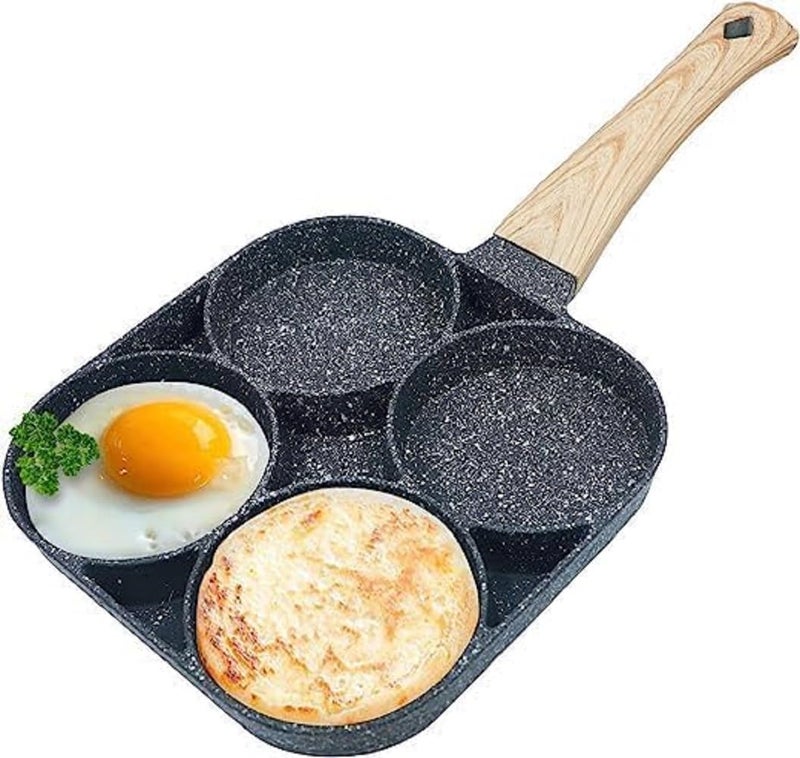 COFIEX 4-Cavity Non-Stick Grill Pan & Egg Frying Pan Combo with Detachable Wooden Handle - Perfect for Breakfast, Omelets, Uttapam, and More! Multi-Snack Maker (1 pc, Multicolor) - Image 1