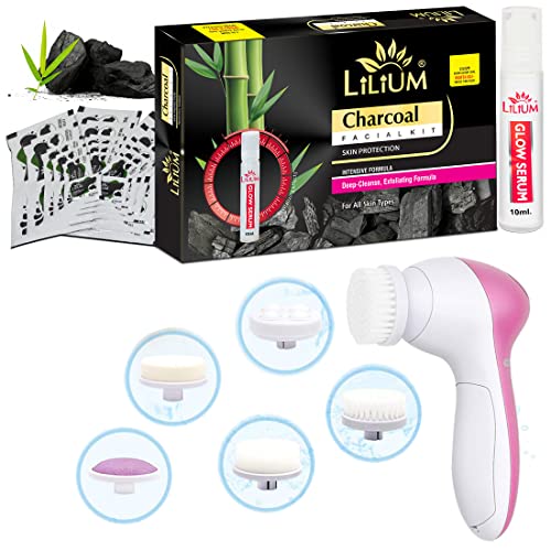 Lilium Charcoal Facial Kit with Multifunction 5in1 Massager, 120g - Image 1