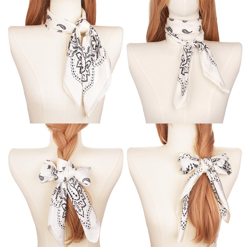 Wuliim 27.5" Satin Scarf - Super Soft & Lightweight Silky Head Bandanas Medium Square, Versatile Fashion Neckerchief, Silk Like Asthetic Handbag Scarf for Women (White) - Image 5