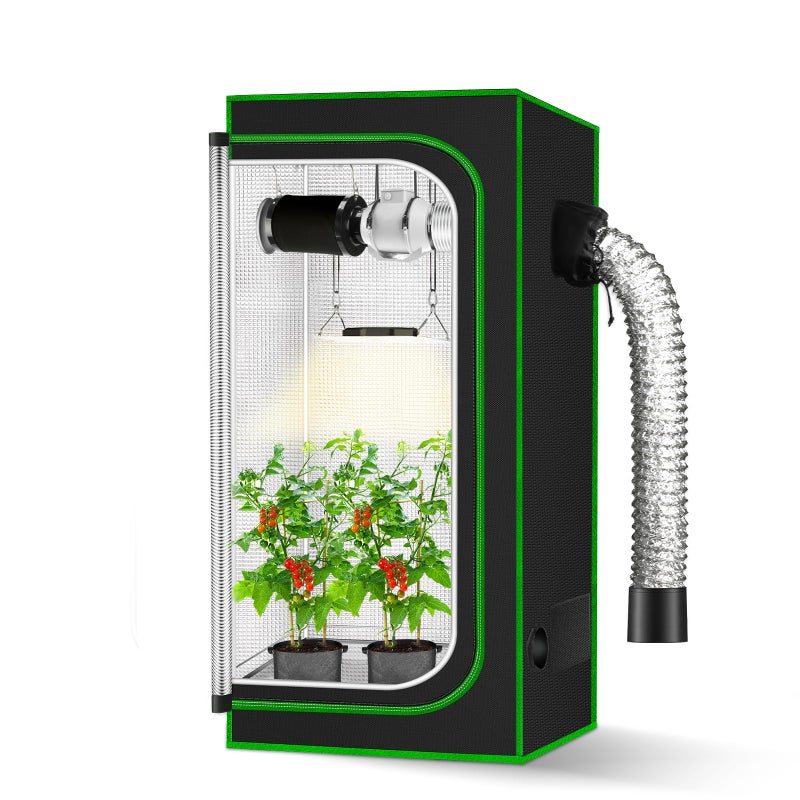 MELONFARM 2x2 Grow Tent, 24"x24"x48'' High Reflective 600D Diamond Mylar Canvas with Observation Window and Floor Tray for Hydroponic Indoor Plant Growing - Image 1