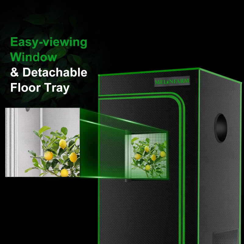 MELONFARM 2x2 Grow Tent, 24"x24"x48'' High Reflective 600D Diamond Mylar Canvas with Observation Window and Floor Tray for Hydroponic Indoor Plant Growing - Image 5