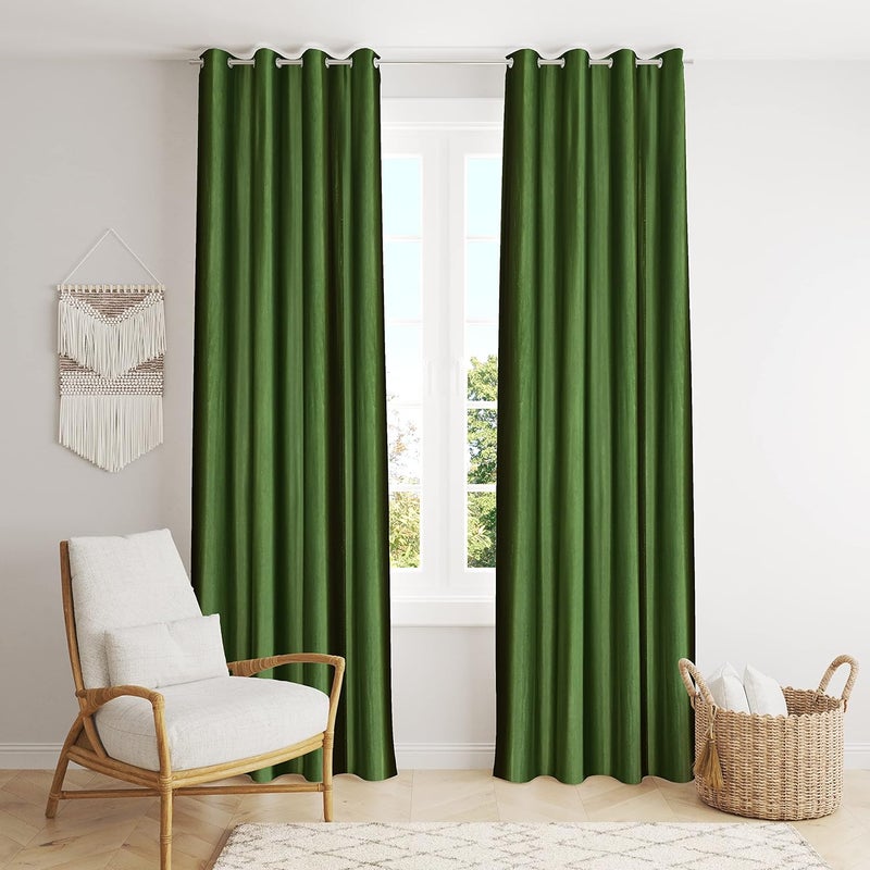 Yarnis Yarnis Polyester Solid Plain Eyelet Curtain for Home Living Room Bedroom Decor I Pack of 2 Dark Green 4 X 7 Feet - Image 1