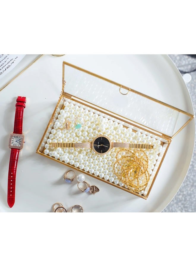 Levilan Golden Vintage Glass Lidded Box Edge Bracelet Keepsake Decorative Jewelry Display Personalized Large Clear Rectangle Box Rings Bracelet Golden Organizer Home Decor (8x4.5x2in) - Image 4