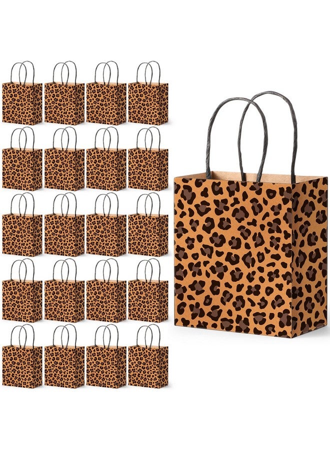 Outus 50 Pieces Leopard Paper Bags Leopard Print Small Gift Bags 5.5 x 2.76 x 5.9 Inch Brown Leopard Bag with Handles Animal Prints for Shopping Trendy Gift Kraft Party Take out Merchandise Retail - Image 1