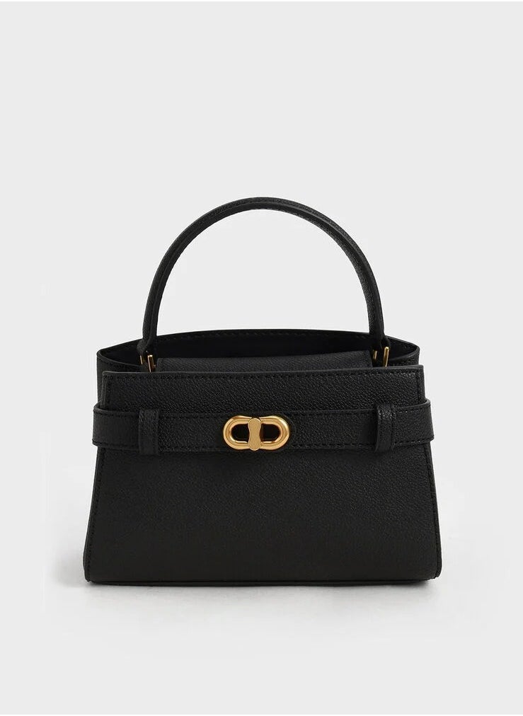 Charles & Keith - Aubrielle Metallic-Buckle Top Handle Bag & Crossbody Bag - Black - Image 1