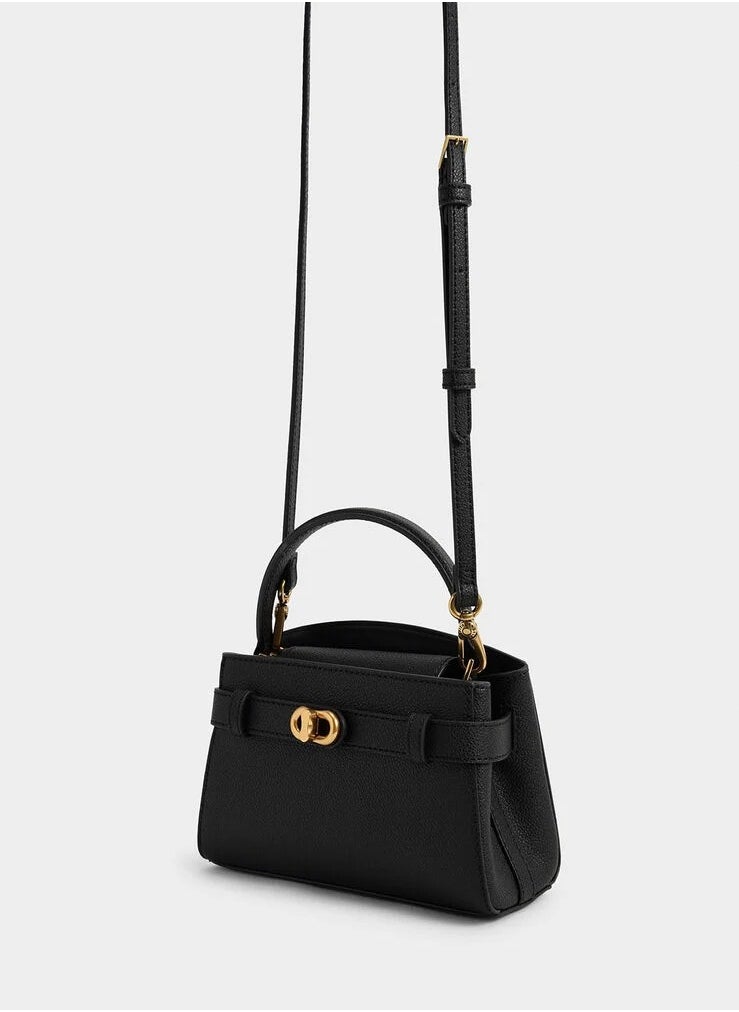 Charles & Keith - Aubrielle Metallic-Buckle Top Handle Bag & Crossbody Bag - Black - Image 1