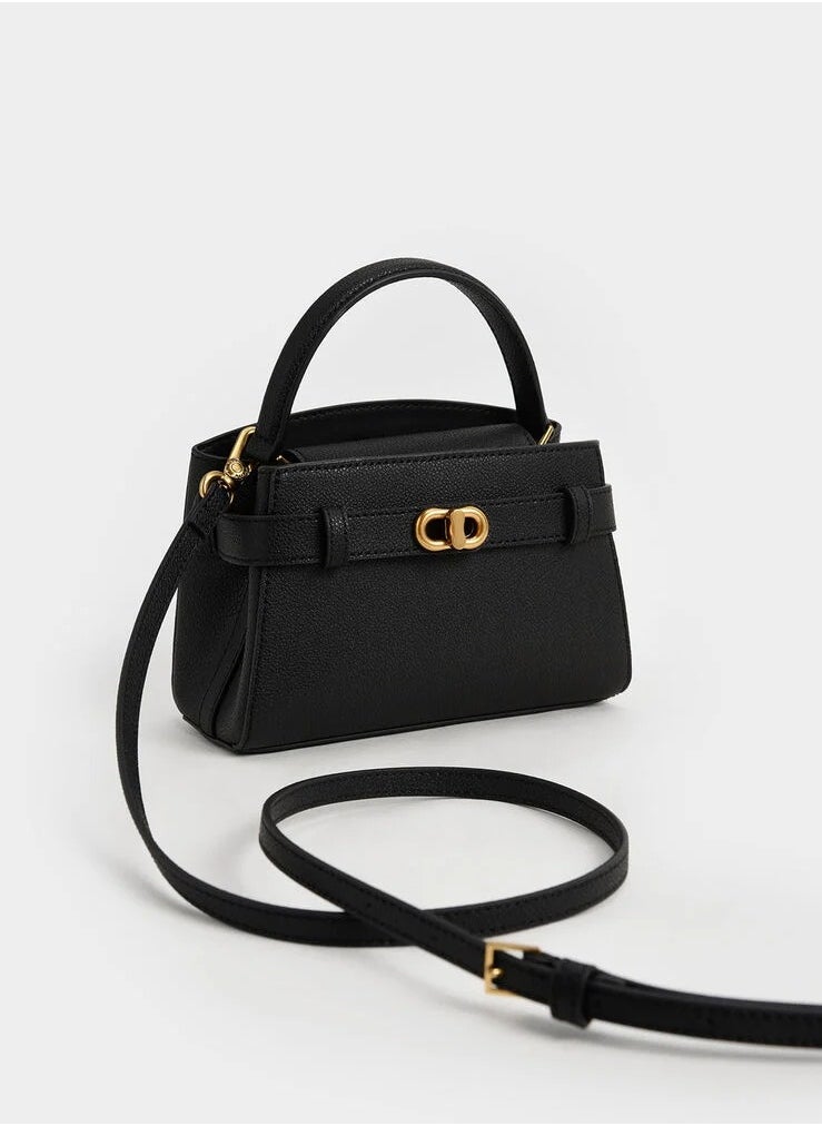 Charles & Keith - Aubrielle Metallic-Buckle Top Handle Bag & Crossbody Bag - Black - Image 1