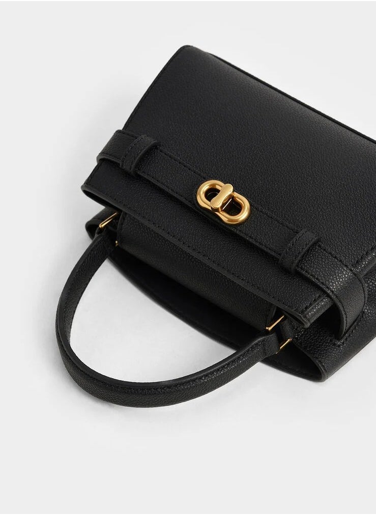 Charles & Keith - Aubrielle Metallic-Buckle Top Handle Bag & Crossbody Bag - Black - Image 1