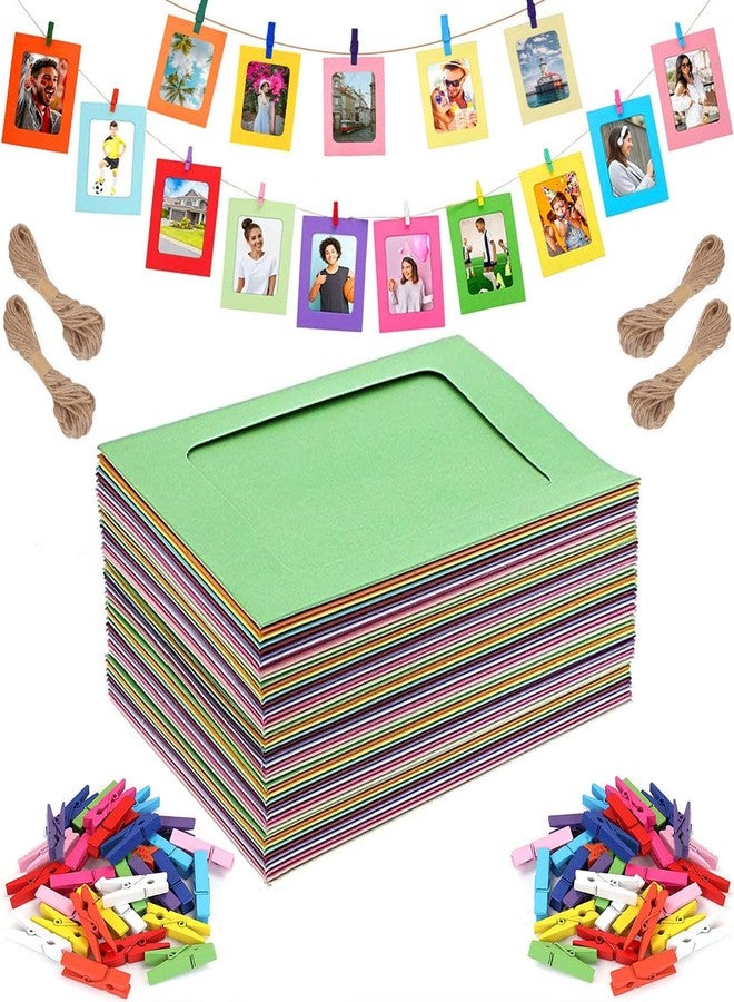 Perfect 4U 40-Pack Cardboard Picture Frames, 4"x6" Colorful Paper Photo Flim with Wooden Clips, DIY Wall Decor at Home School Office Set - Image 1