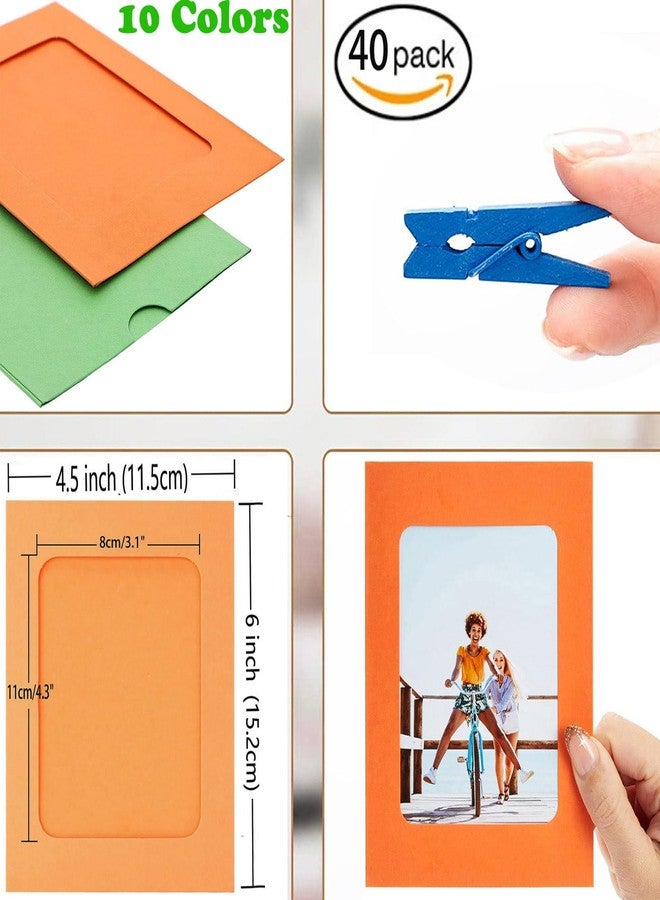 Perfect 4U 40-Pack Cardboard Picture Frames, 4"x6" Colorful Paper Photo Flim with Wooden Clips, DIY Wall Decor at Home School Office Set - Image 4