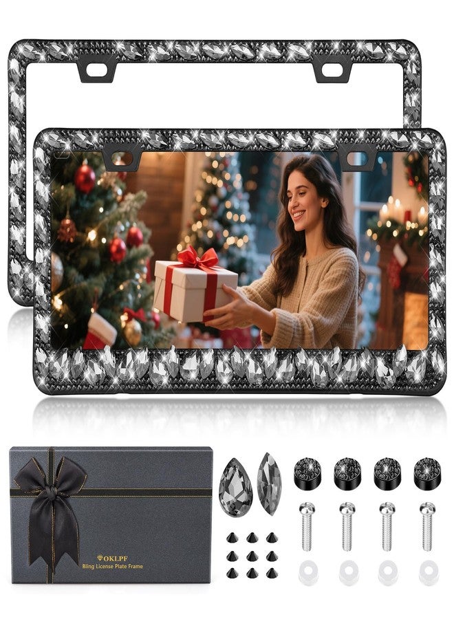 OKLPF Bling License Plate Frame for Women,Sparkle License Plate Frames| Shiny Large Gift Box(Black) - Image 1