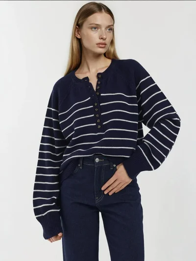 HICCUP Button Detailed Striped Loose Fit Sweater