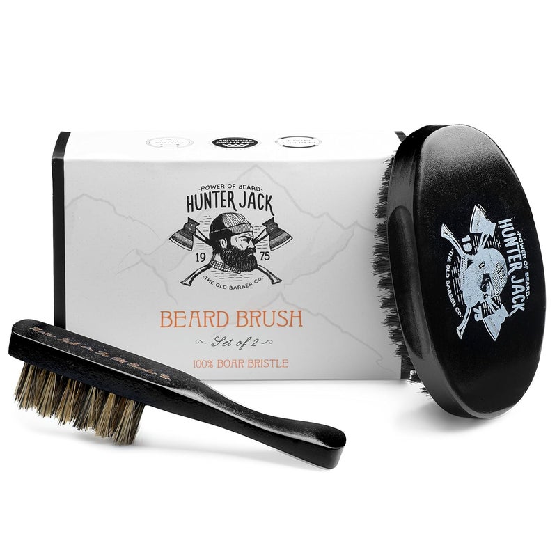 Beard Brush for Men  Natural Boar Bristle Hair Brush Kit  Small Soft Mustache Brush  Premium Grooming Kit  2pc