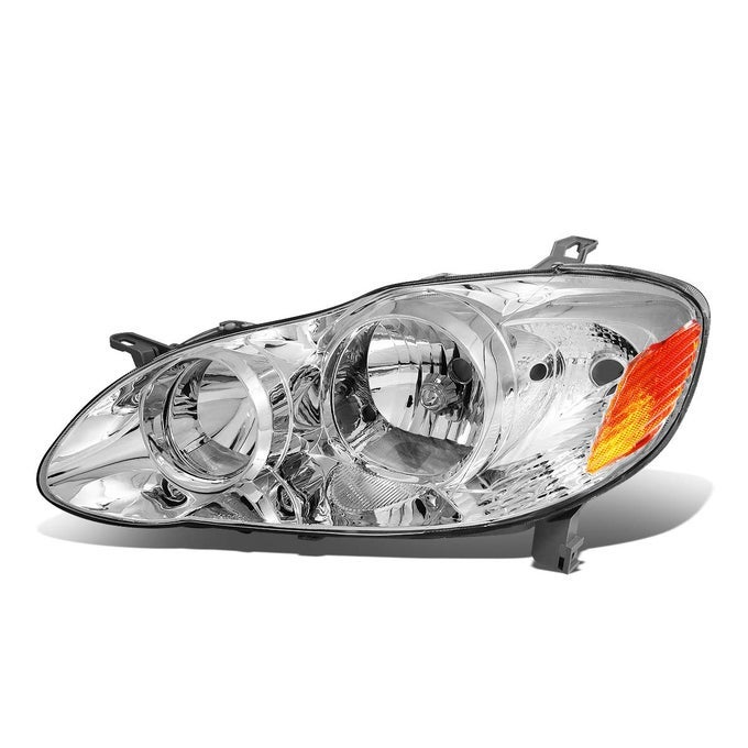 To2503160 Factory Style Halogen Headlight Lamp Compatible With Toyota Corolla 2003 2004 2005 2006 2007 2008 Driver Left Side Chrome Housing Amber Corner
