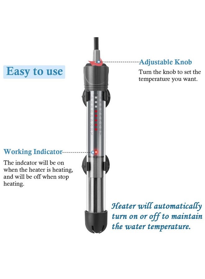 HITOP 25W 50W 100W 200W 300W Adjustable Aquarium Heater, Submersible Fish Tank Heater Thermostat with Suction Cup (50W) - Image 3