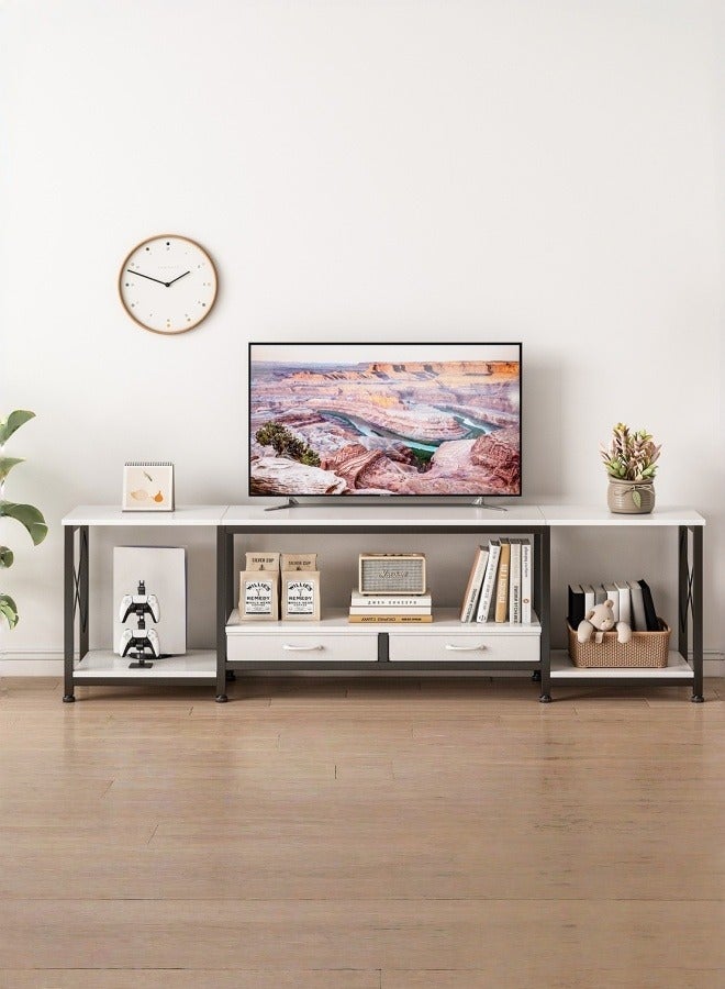 ALIVINGHOME TV Stand with 2 Fabric Drawers, 69 Inch Small Entertainment Center with Open Storage Shelves, Media Console Table for Bedroom, Living Room, White - Image 1