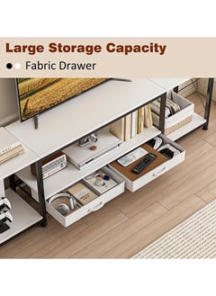 Lafulaifu TV Stand with 2 Fabric Drawers, 69 Inch Small Entertainment Center with Open Storage Shelves, Media Console Table for Bedroom, Living Room, White  - Image 3
