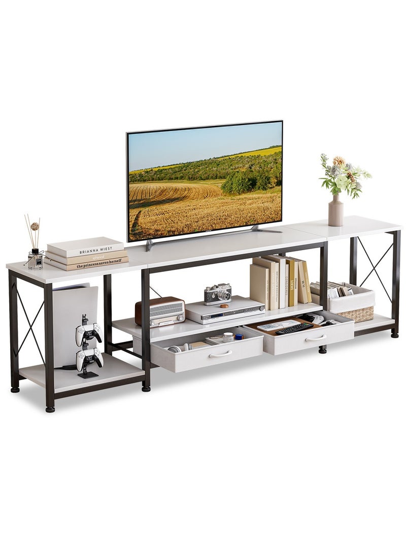 Lafulaifu TV Stand with 2 Fabric Drawers, 69 Inch Small Entertainment Center with Open Storage Shelves, Media Console Table for Bedroom, Living Room, White  - Image 1
