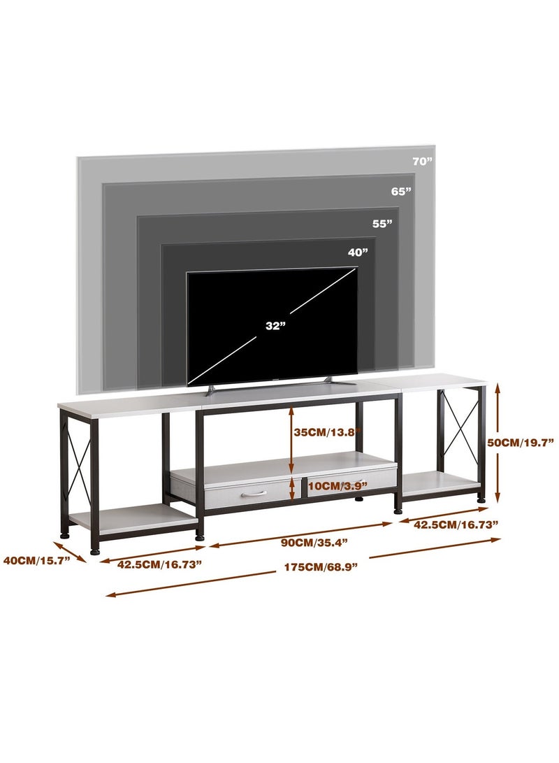 ALIVINGHOME TV Stand with 2 Fabric Drawers, 69 Inch Small Entertainment Center with Open Storage Shelves, Media Console Table for Bedroom, Living Room, White - Image 2