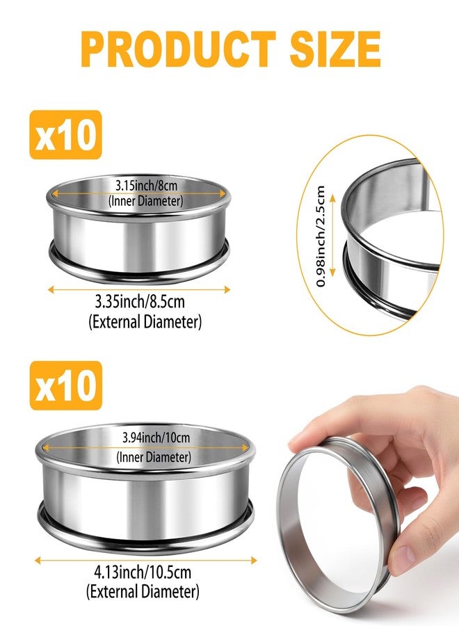 SHANDERBAR 20 PCS English Muffin Rings - 4 Inch and 3.35 Inch Set Stainless Steel Crumpet Rings, Nonstick Muffin Pastry Cake Cookie Ring, Double Rolled Metal Round Tart Ring Egg Molds for Home Baking Cooking - Image 2