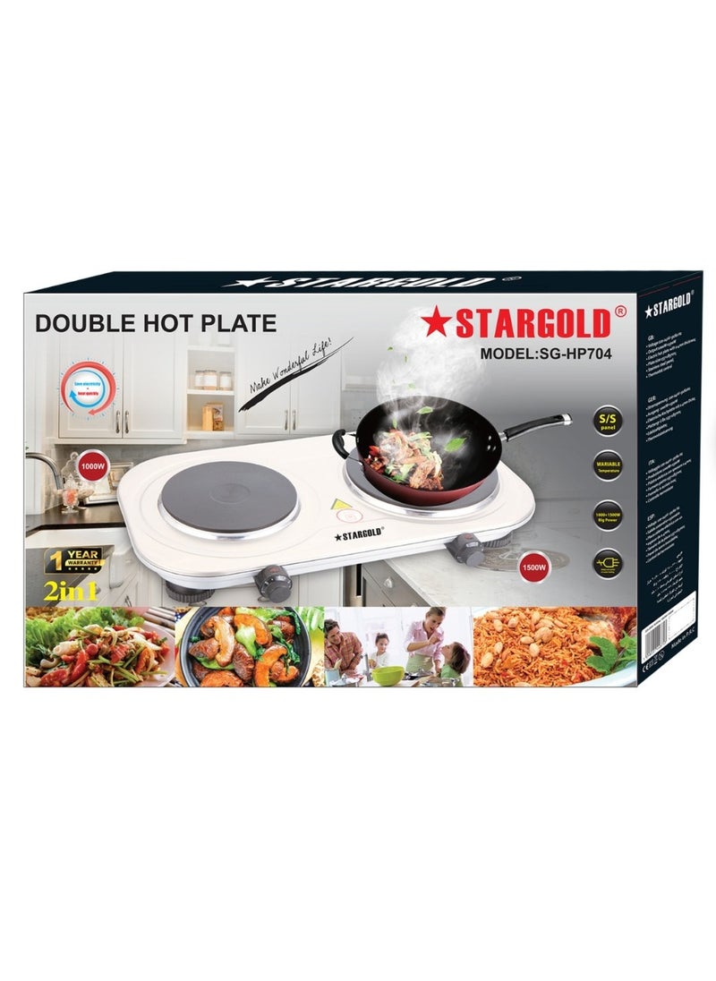 Stargold Electric Double Burner Hot Plate, 1000W and 1500W Dual Burner, Stainless Steel, Variable Temperature Control  - Image 2