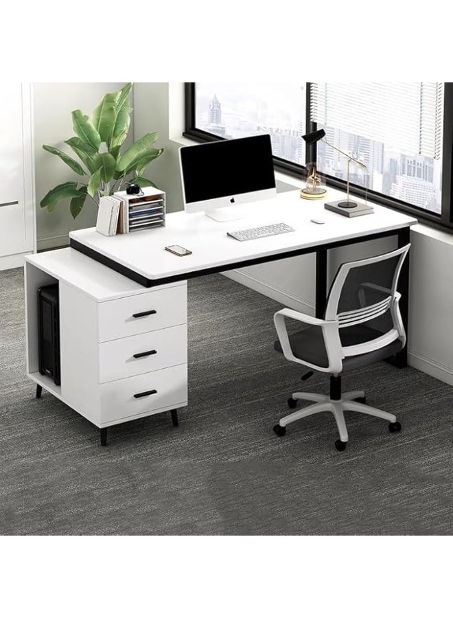 Office Table, Wooden Computer Desk Table with 3 Drawers, Modern Gaming Table Worksation PC Laptop Table, for Home Office Study Working Writing 120*60*75cm (YN064-White) - Image 1