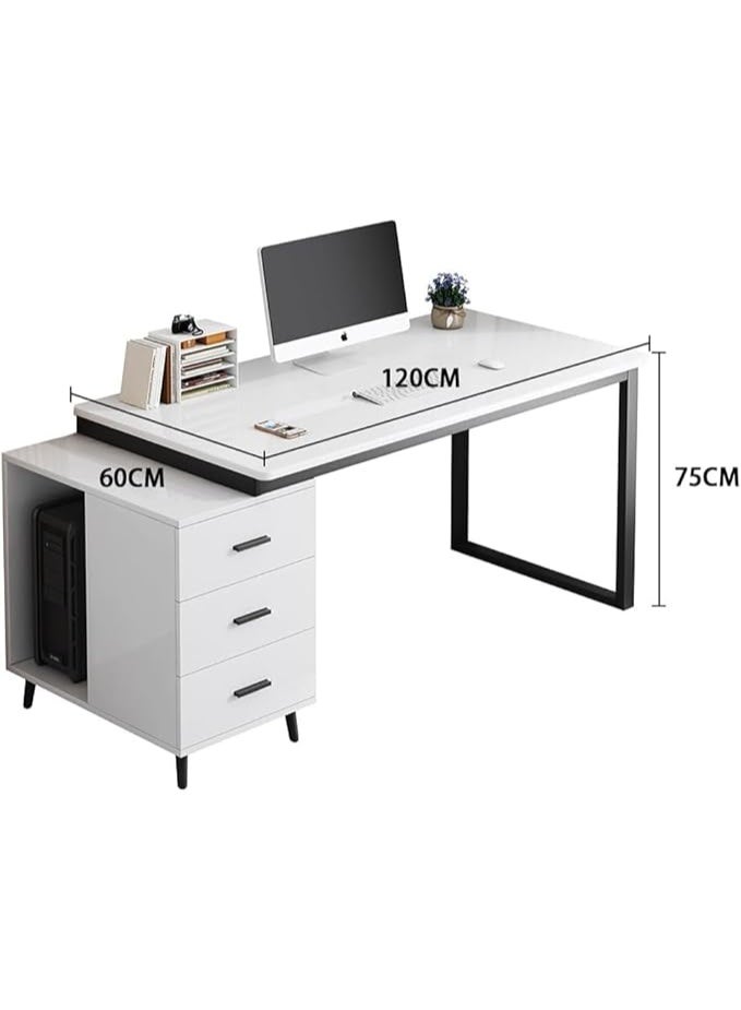 Office Table, Wooden Computer Desk Table with 3 Drawers, Modern Gaming Table Worksation PC Laptop Table, for Home Office Study Working Writing 120*60*75cm (YN064-White) - Image 3
