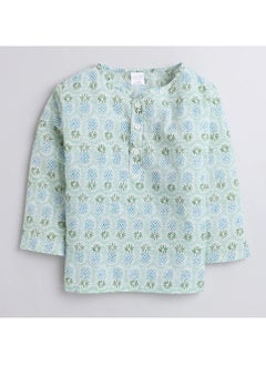 Polka Tots Polka Tots Full Sleeves Night Wear Pineapple Kurta Pyjama - Green  - Image 2