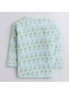 Polka Tots Polka Tots Full Sleeves Night Wear Pineapple Kurta Pyjama - Green  - Image 3