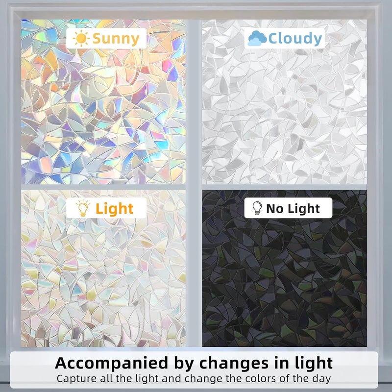 DARUITE Window Film, 3D Rainbow Window Film, Opaque Window Film, Colourful Window Film, Self-Adhesive, UV Resistance, Suitable for Kitchen, Living Room, Office (30 x 200 cm) - Image 5