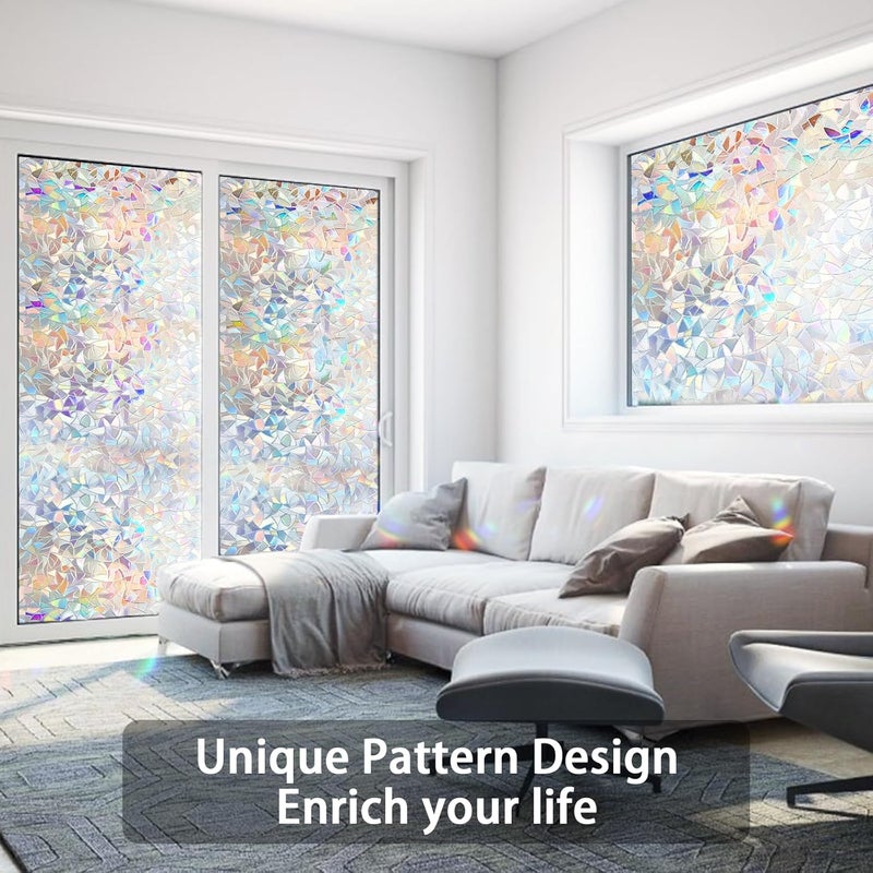 DARUITE Window Film, 3D Rainbow Window Film, Opaque Window Film, Colourful Window Film, Self-Adhesive, UV Resistance, Suitable for Kitchen, Living Room, Office (30 x 200 cm) - Image 3