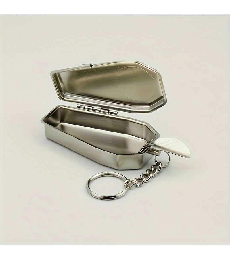 Silvery Portable Ashtray With Keychain Travel Smoking Accessory - Image 5