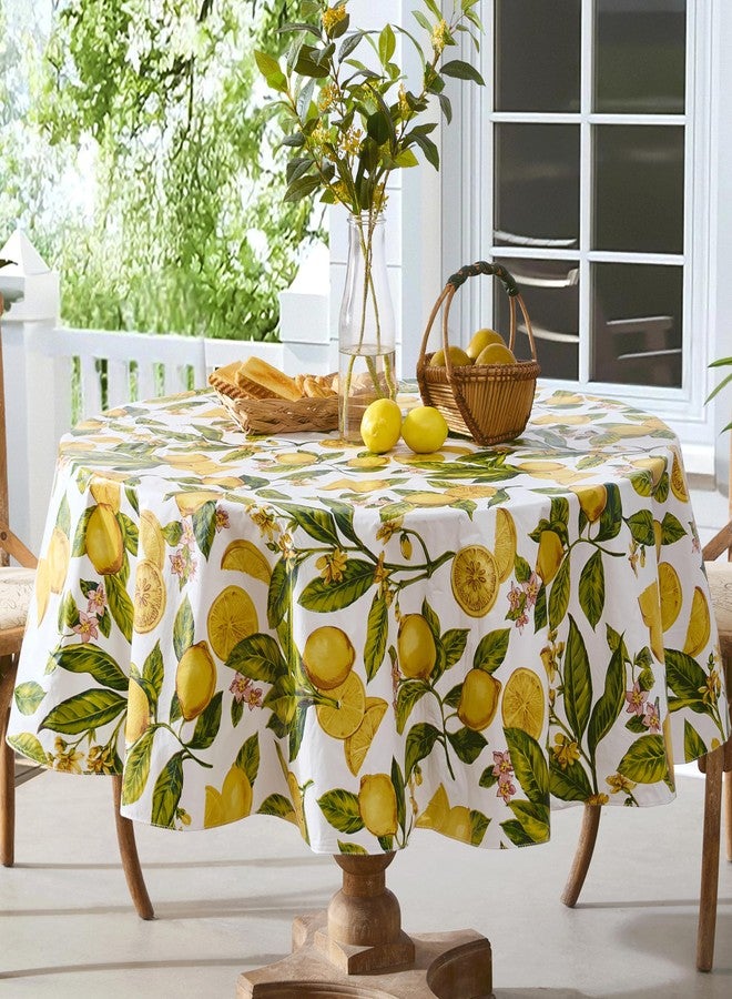 Newbridge Zesty Lemons Vinyl Tablecloth with Flannel Backing, 70 Inch Round, French Country Lemon Vine Print, Easy Care Wipe Clean Indoor Outdoor Table Cover - Image 1