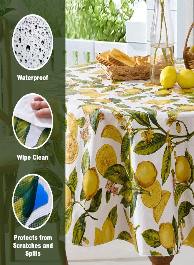 Newbridge Zesty Lemons Vinyl Tablecloth with Flannel Backing, 70 Inch Round, French Country Lemon Vine Print, Easy Care Wipe Clean Indoor Outdoor Table Cover - Image 3