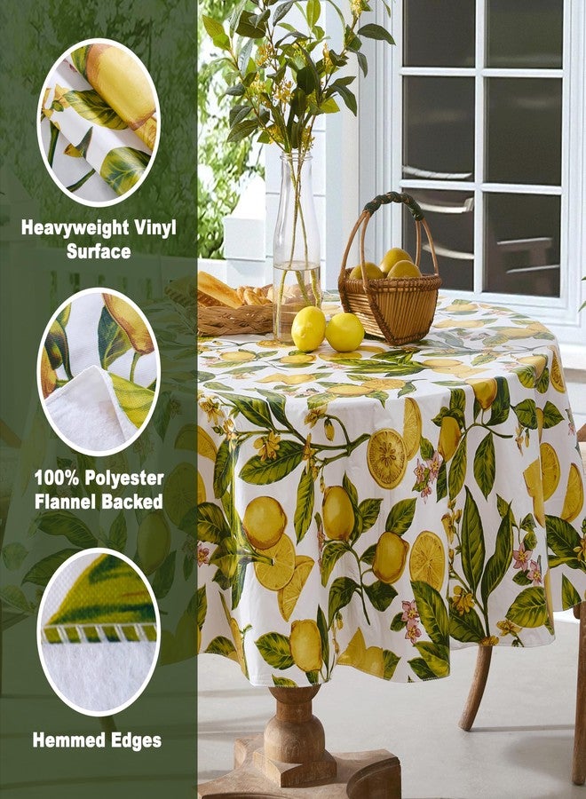 Newbridge Zesty Lemons Vinyl Tablecloth with Flannel Backing, 70 Inch Round, French Country Lemon Vine Print, Easy Care Wipe Clean Indoor Outdoor Table Cover - Image 4