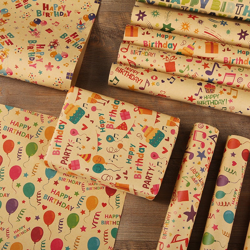 Birthday Wrapping Paper 10 Pre-Cut Folded 20" X 298" Sheets: Recyclable Thick Durable Kraft Paper - 4 Fun Colorful Designs Gift Wrapping Paper for Birthday Parties Holiday Gifting for Kids Girls Boys - Image 4
