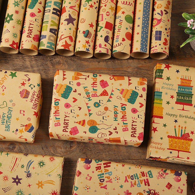 Birthday Wrapping Paper 10 Pre-Cut Folded 20" X 298" Sheets: Recyclable Thick Durable Kraft Paper - 4 Fun Colorful Designs Gift Wrapping Paper for Birthday Parties Holiday Gifting for Kids Girls Boys - Image 5