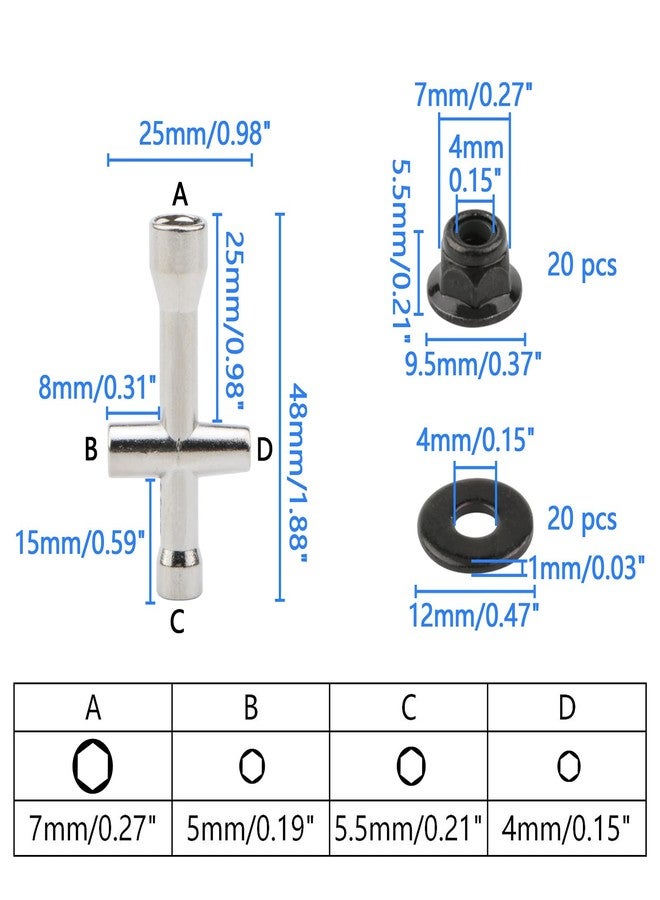 Rchobbytop 20 Pairs Hex 4mm Flange Nylon Insert Locknuts and M4 Flat Washers with Small Cross Socket Wrench for Traxxas Axial HPI TLR HSP Model 1/10 RC Car Vehicles Wheel Replacement Parts, Black - Image 5