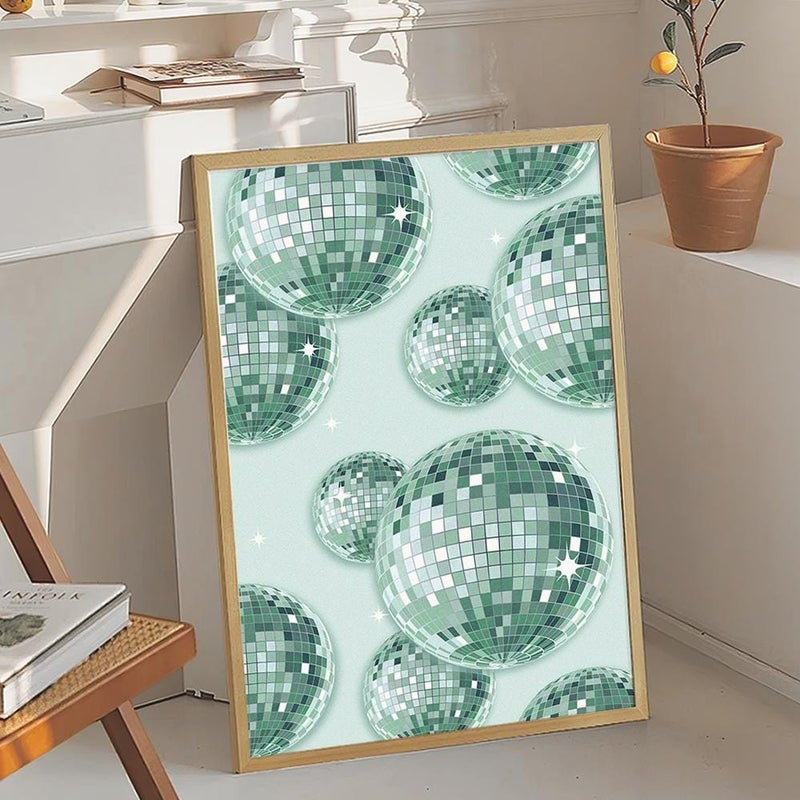 TNESSENTIAL Green Disco Ball Art Canvas Poster, Trendy Wall Art, Apartment Aesthetic Decor, Retro Home Decor, Printed Gift - Image 4