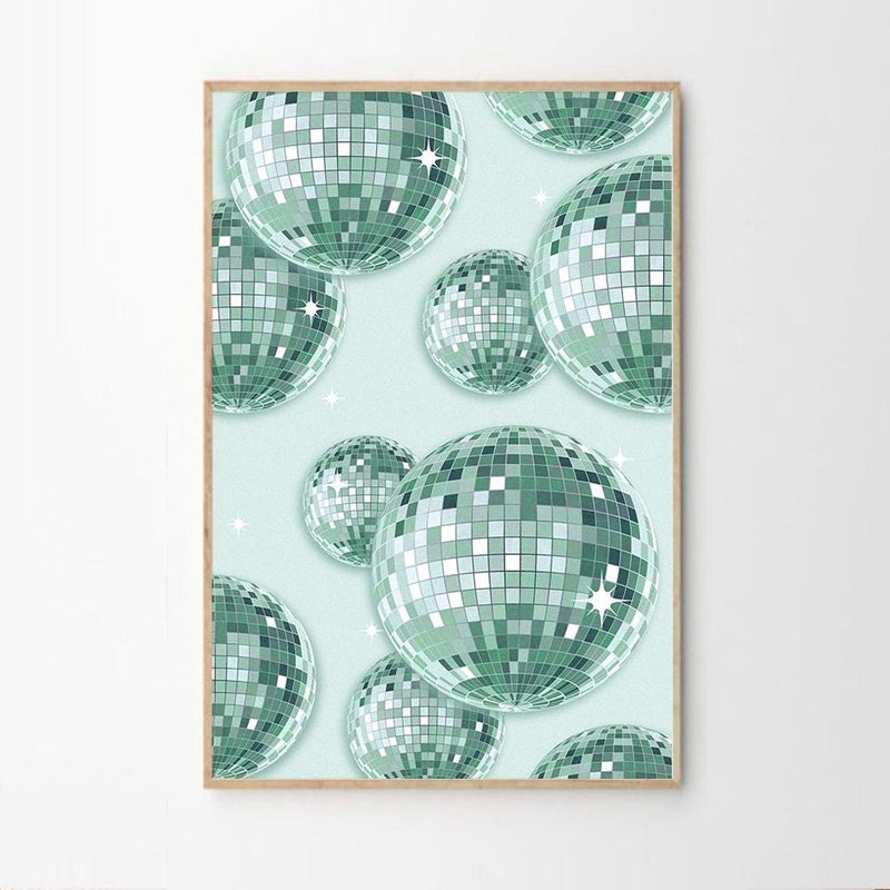 TNESSENTIAL Green Disco Ball Art Canvas Poster, Trendy Wall Art, Apartment Aesthetic Decor, Retro Home Decor, Printed Gift - Image 2