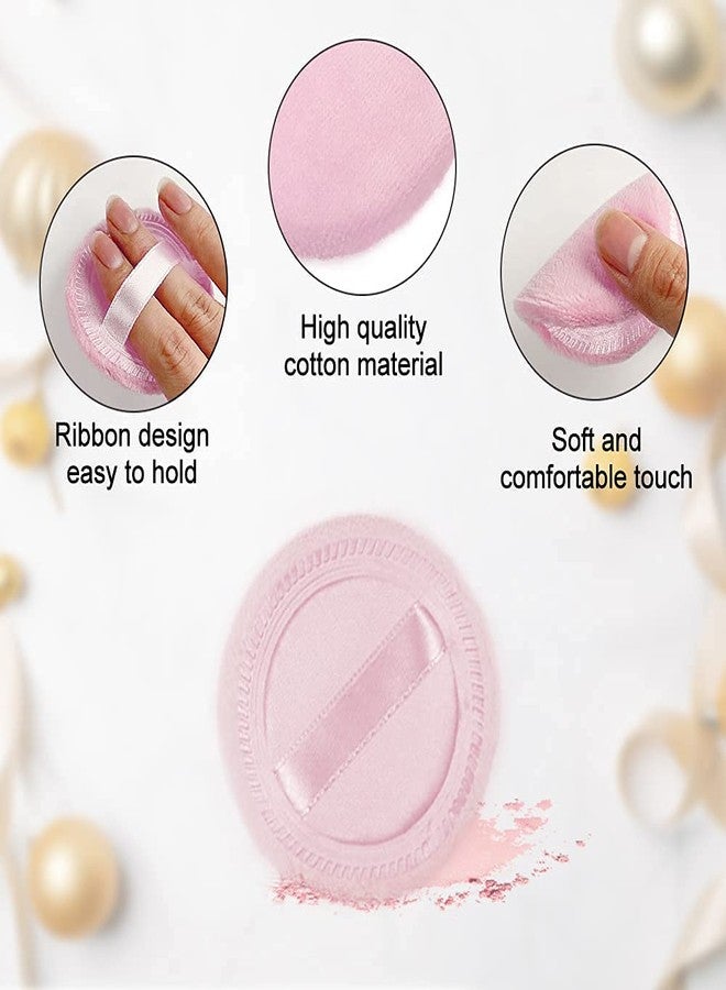 RIANZ® Pack of 4 Powder Puff Round Velour Face Makeup Compact Body Container Setting Pressed Blending Foundation Cream Make Up Ribbon Strap Sponge Cushion Applicator (Pink) - Image 4