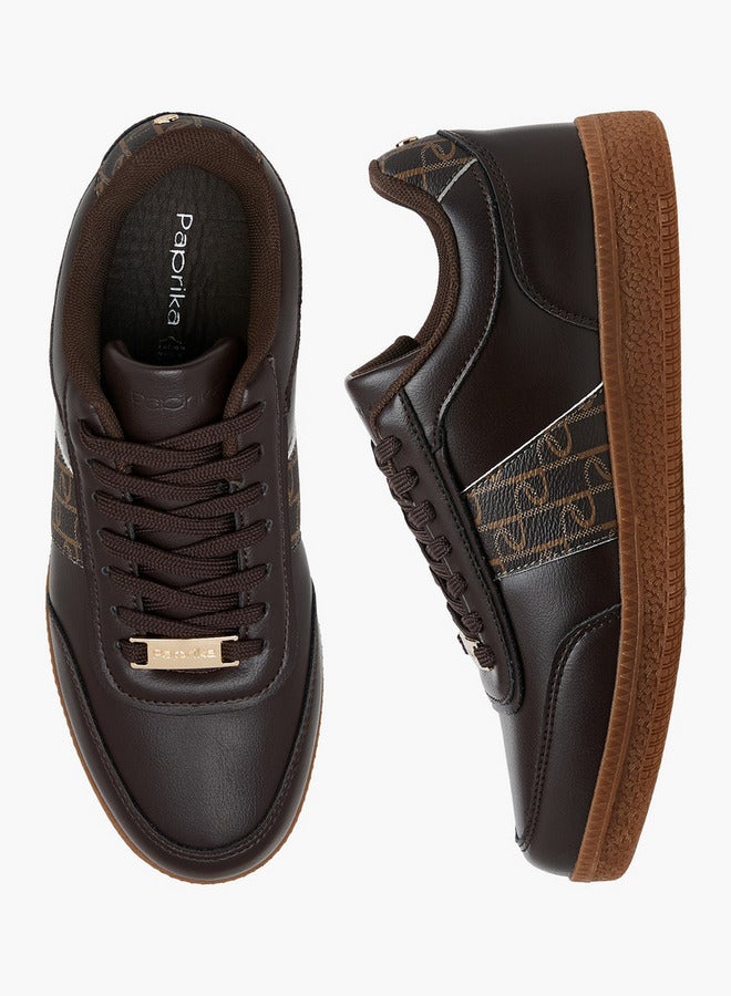 Paprika Monogram Print Sneakers with Lace-Up Closure - Image 1