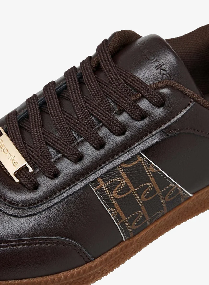 Paprika BROWN Monogram Print Sneakers with Lace-Up Closure for Women | Best Price UAE
