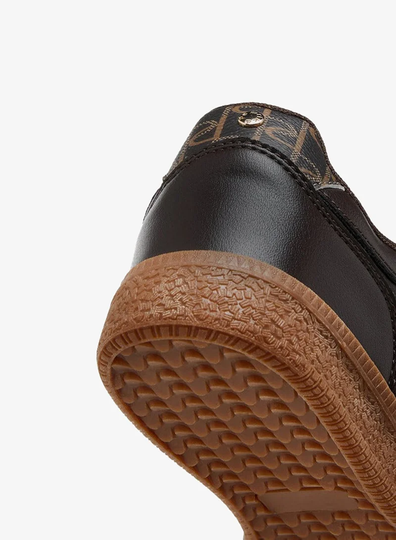 Paprika BROWN Monogram Print Sneakers with Lace-Up Closure for Women | Best Price UAE
