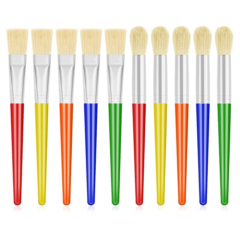 anezus 10Pcs Paint Brushes for Kids, Anezus Kids Paint Brushes Toddler Large Chubby Paint Brushes Round and Flat Preschool Paint Brushes for Washable Paint Acrylic Paint Assorted Colors - Image 1