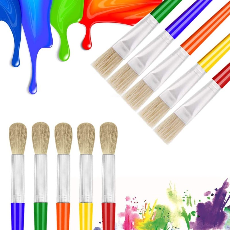 anezus 10Pcs Paint Brushes for Kids, Anezus Kids Paint Brushes Toddler Large Chubby Paint Brushes Round and Flat Preschool Paint Brushes for Washable Paint Acrylic Paint Assorted Colors - Image 5