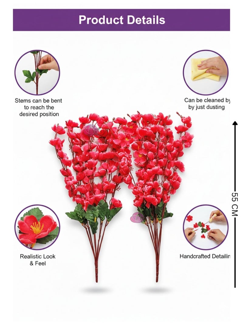 ARTSY® Artificial Flowers Bunch for Decoration Cherry Blossom, Ideal for vase, Home, Office Decor, Gifts, Craft, Artificial Plants for Decoration, Without vase, Maroon, Combo, 2 Piece, 55 cm Height | - Image 5